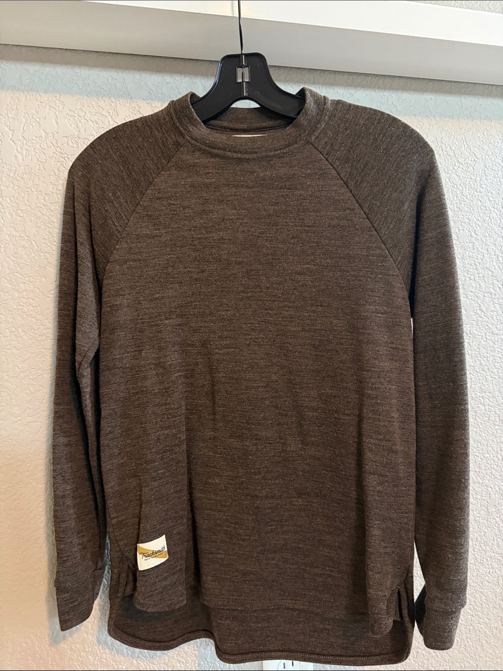 Tracksmith Brown Melange Crewneck Knit with Gold Logo Patch Sz S